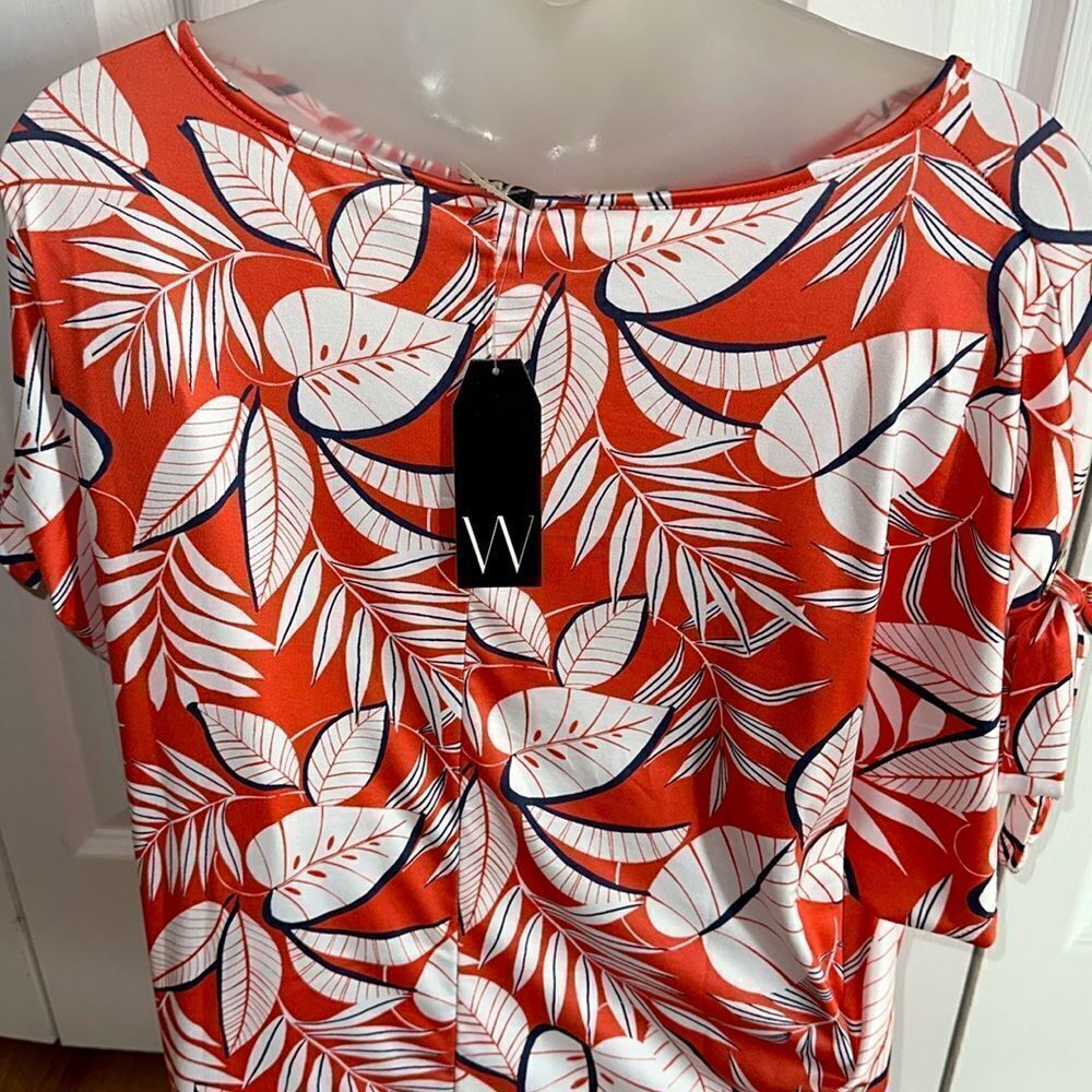 Floral Print Orange White Leaf Summer Palm Top Blouse Short Wrapper Small S NWT - Picture 2 of 9